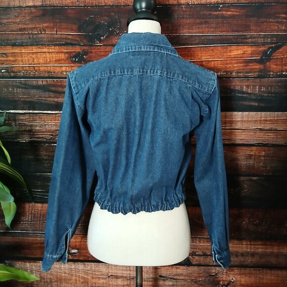 Oakbrook Denim Crop Top Size 8 Vintage 80s Blue Jean Long Sleeve US Made - Picture 4 of 8